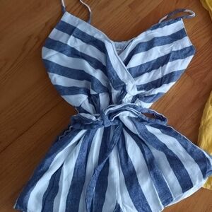 Blue and White Striped Tie-Waist Romper